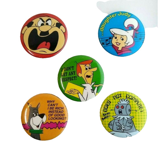 5 Jetsons Pinback Button Badges 1983 Original Licensed Pins Astro Judy Rosie - Picture 1 of 7